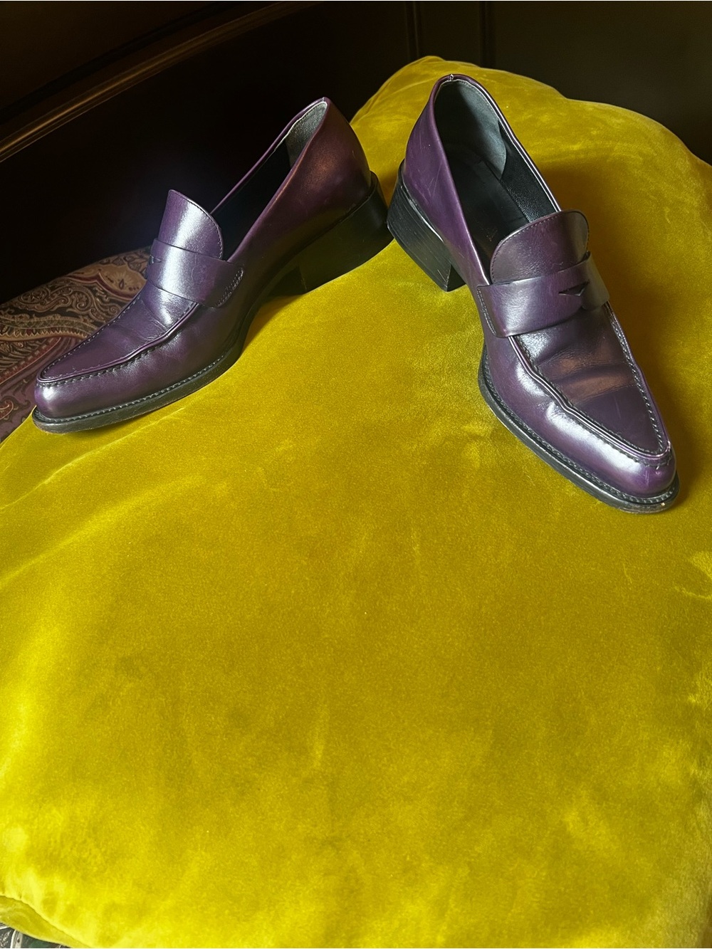 Prada Purple Leather Women's Penny Loafers - Picture 2 of 7
